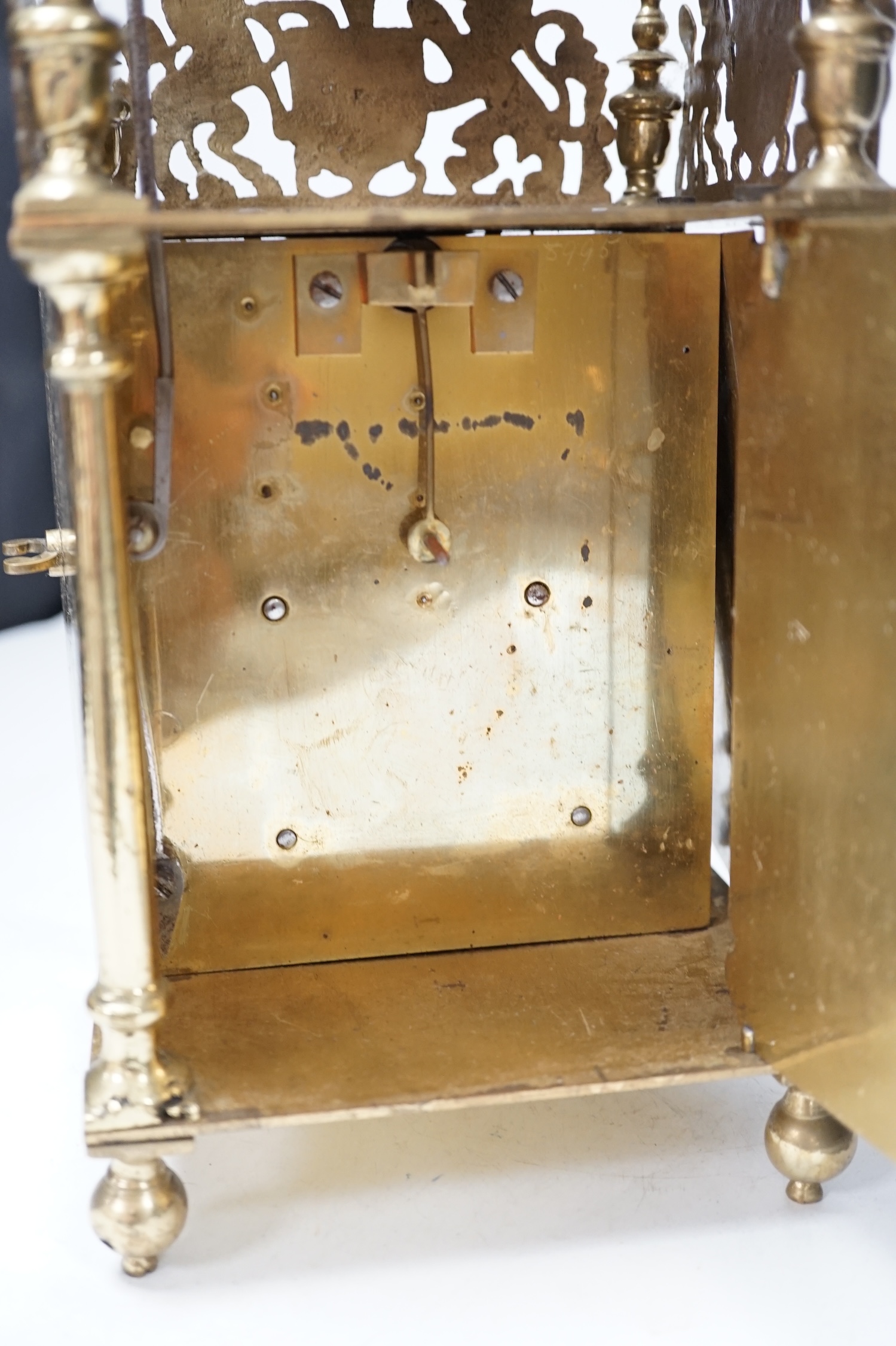 gmaiA late 19th century lantern clock with fusee movement, 39cm high. Condition - fair, not tested